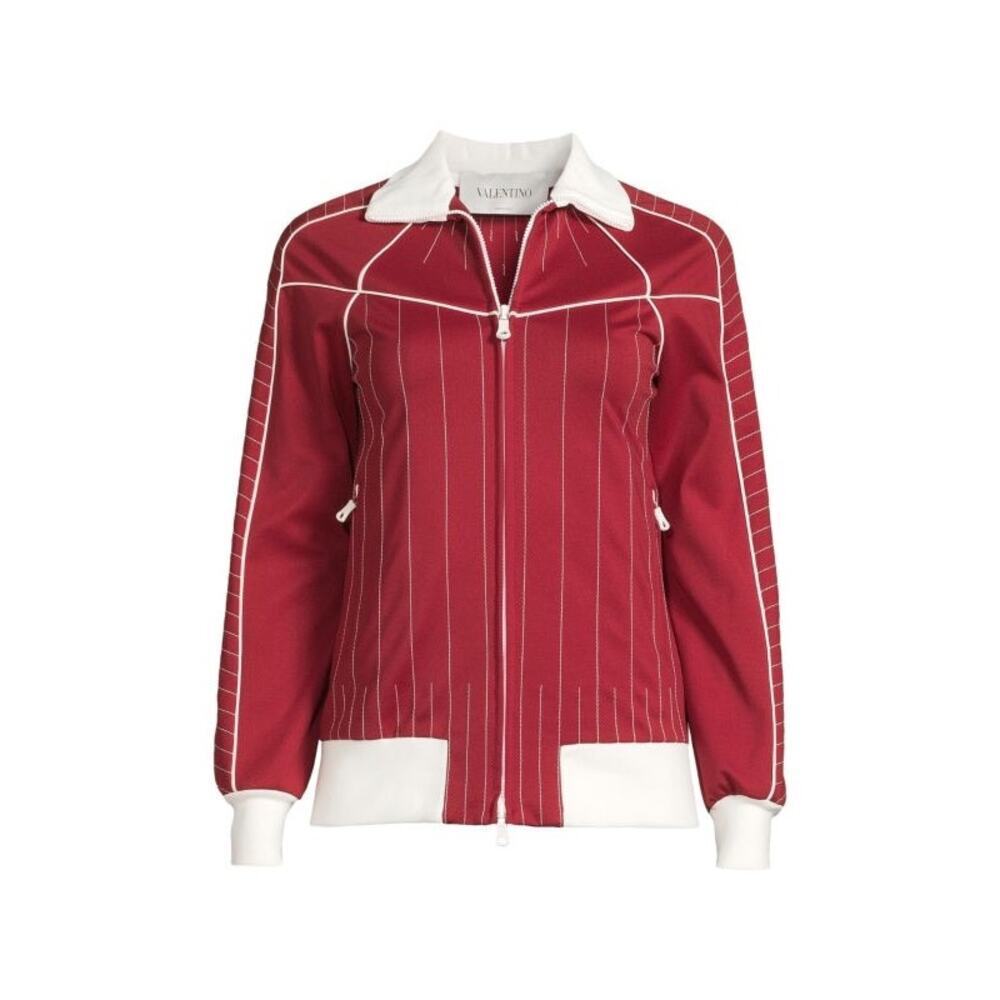 VALENTINO Embroidery Striped Zip Front Jacket - Picture 3 of 3